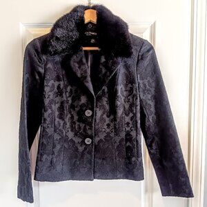 Monica Bianco Black Brocade Faux Fur Collar Made in Italy Blazer